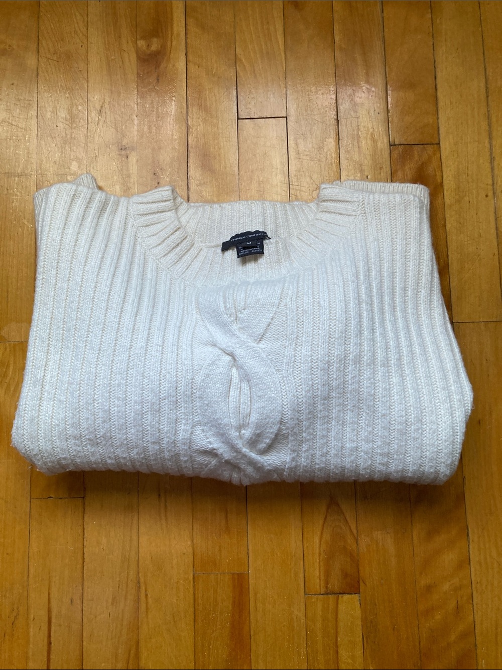 French Connection Cream Cable-Front Ribbed Crew Sweater - Picture 7 of 7